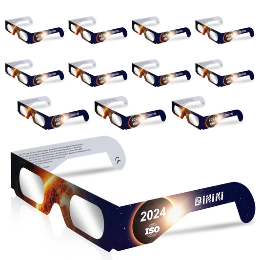 Biniki Solar Eclipse Glasses 2024 - CE & ISO Certified Safe Shades for Direct Sun Viewing(12 Packs)