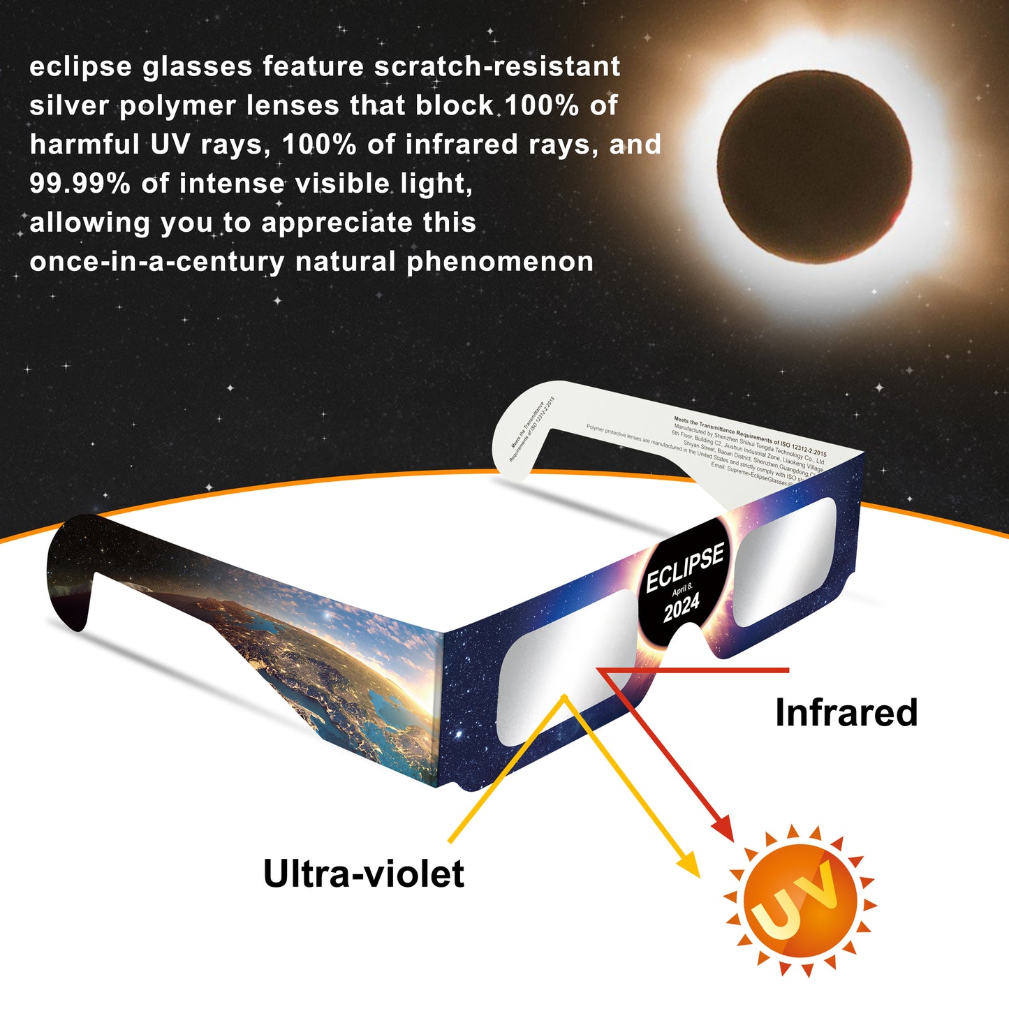 Solar Eclipse Glasses 2024, CE and ISO Certified Solar Eclipse(10+2) Pack, Eclipse Glasses for Direct Sun Viewing